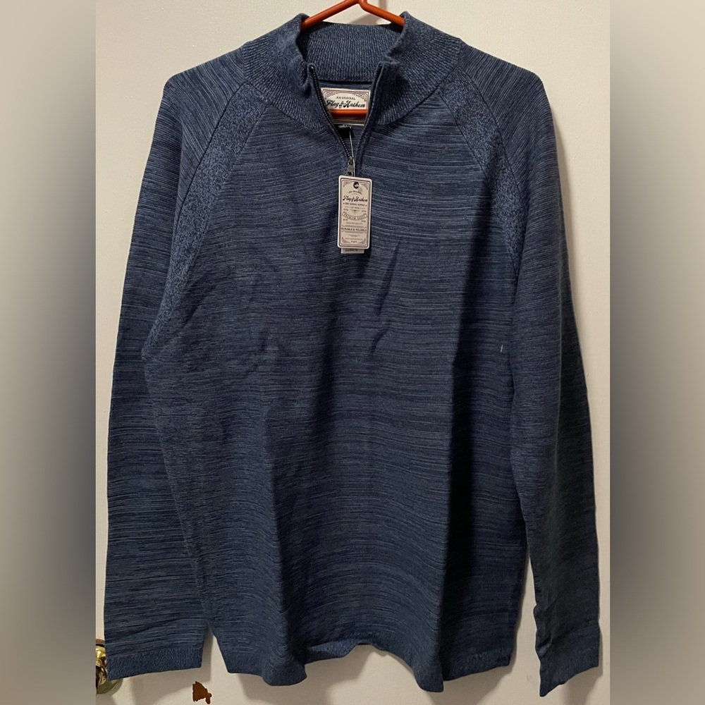 Flag & Anthem Men’s Quarter Zip-Up Sweater Navy Heather 100% Cotton Large L NWT